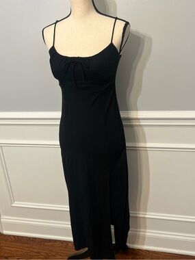 MNG Midi Little Black Dress Spaghetti Strap Slit Size 4